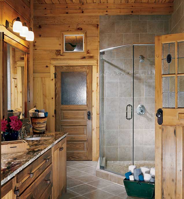 Sprchový kout v dřevěné koupelně - 