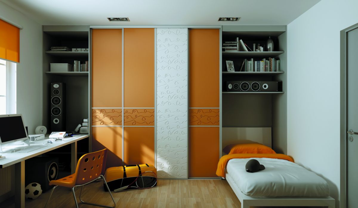 studentský pokoj v kombinaci oranžové a bílé barvy - Komandor – výrobce vestavěných skříní a kvalitního nábytku na míru