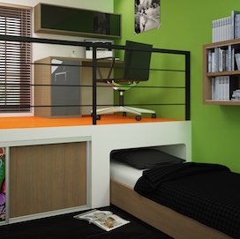 studentský pokoj se zásuvnou postelí Komandor – výrobce vestavěných skříní a kvalitního nábytku na míru