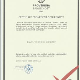 Certifikát - prověřená společnost