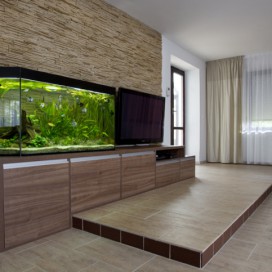 TV stěna s akváriem