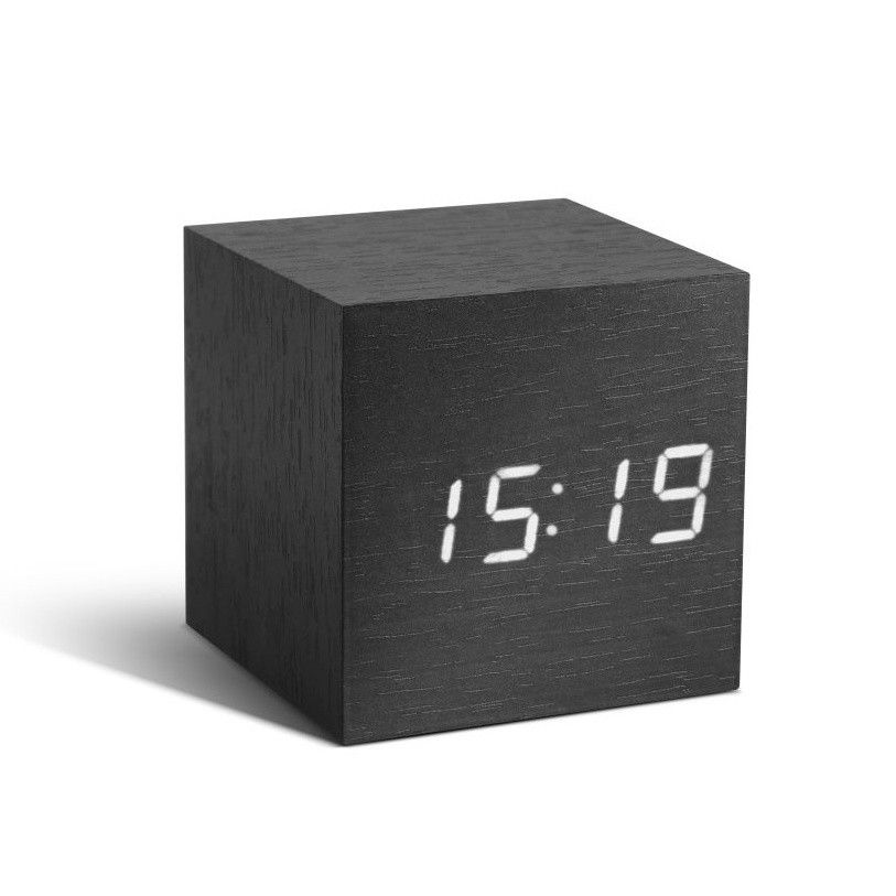 Tmavě šedý budík s bílým LED displejem Gingko Cube Click Clock - Bonami.cz