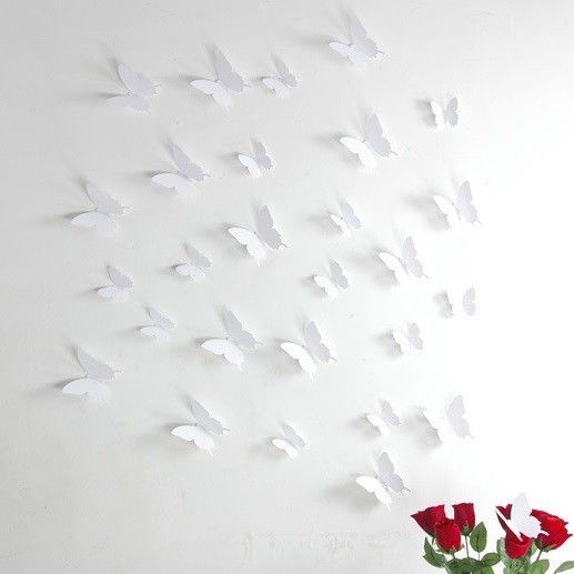 Sada 12 bílých samolepek s 3D efektem Ambiance Butterflies - Bonami.cz