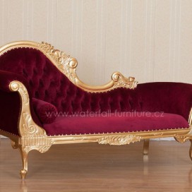 Vínové retro sofa ve zlatém provedení