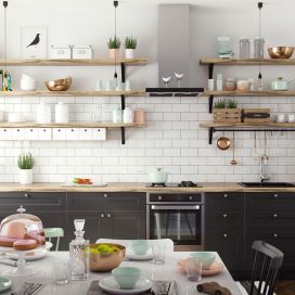 Skandinávská kuchyně s bílou cihlovou zdí