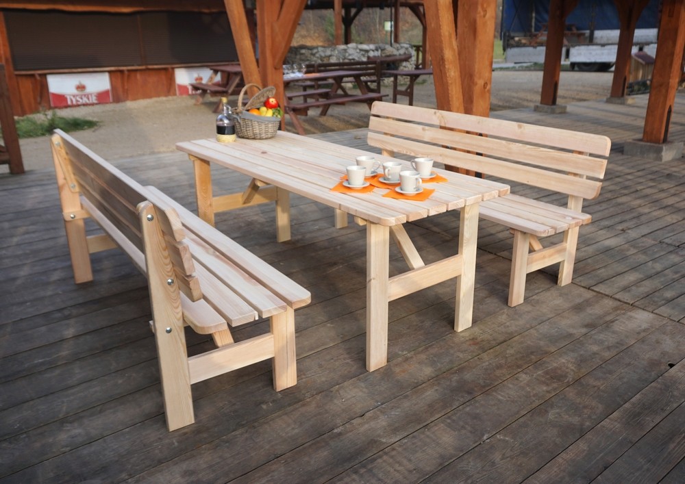 Stůl dřevěný Viking 180 cm + 2x lavice Viking 180 cm - Marimex