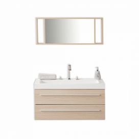 Béžový nástěnný nábytek do koupelny se zásuvkou a zrcadlem ALMERIA