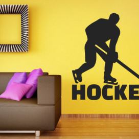 Samolepka na zeď Nápis Hockey s hokejistou 0697