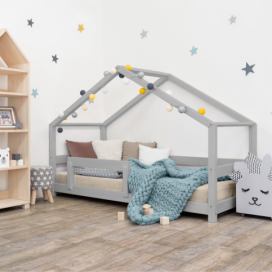 Benlemi Dětská postel domeček LUCKY s bočnicí Zvolte barvu: Šedá, Rozměr: 90 x 200 cm