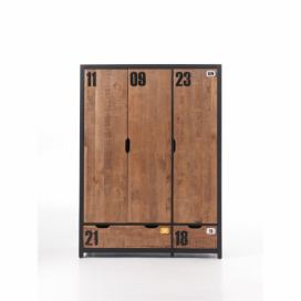 Hnědo černá borovicová šatní skříň Vipack Alex 200 x 148 cm