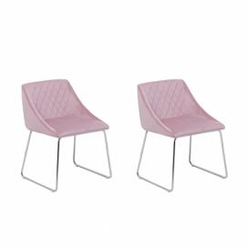 Sada 2 růžových sametových židlí do jídelny ARCATA