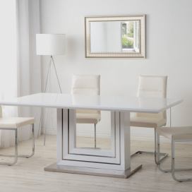 Bílý jídelní stůl 180x90 cm se základnou s nerezové oceli KALONA