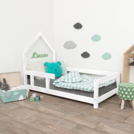 Benlemi Dětská postel domeček POPPI s bočnicí Zvolte barvu: Bílá, Rozměr: 90 x 200 cm, Strana: Vlevo