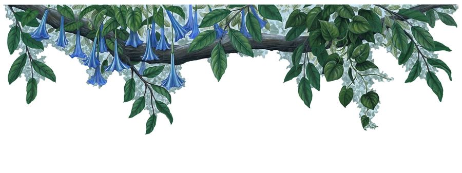 Samolepící dekorace  Rostlinná bordura modrý květ - Dětské dekorace Lunami