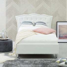 Bílá kožená postel Chesterfield s úložištěm 90x200 cm METZ