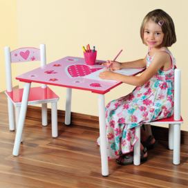 Kesper Stůl se 2 židlemi z MDF v růžové barvě pro holčičku, 55x55, 27x27x53 cm