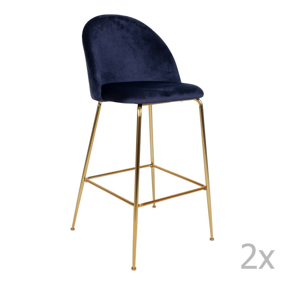 Sada 2 modrých barových židlí se sametovým potahem s nohami mosazové barvy House Nordic Lausanne - MUJ HOUSE.cz