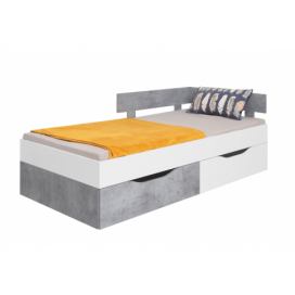 Dětská postel Omega 90x200cm s úložným prostorem - bílá/beton