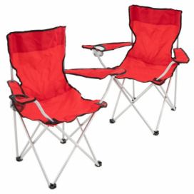 Divero Set červených skládacích kempingových židlí s držákem nápojů