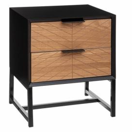 EMAKO.CZ s.r.o.: Moderní noční skříňka se 2 zásuvkami ORIA, barva černá s dřevěnou přední