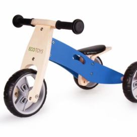 Ecotoys Dřevěná tříkolka Rider 2v1 hnědo-modrá, YM-BB-01 BLUE