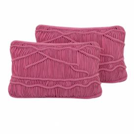 Sada 2 bavlněných makramé polštářů 30 x 50 cm růžové KIRIS