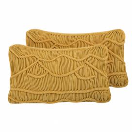 Sada 2 bavlněných makramé polštářů 30 x 50 cm žluté KIRIS