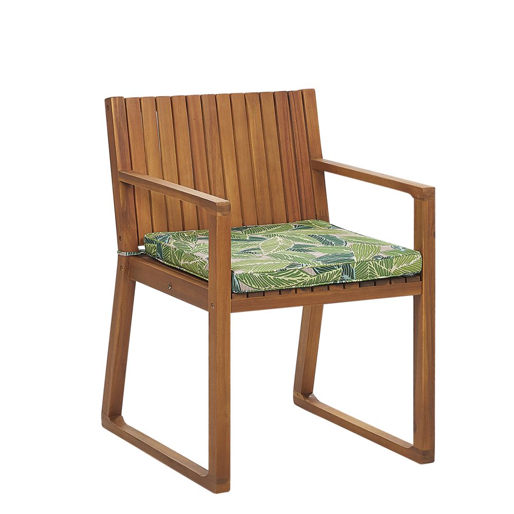 Zahradní židle ze světle hnědého dřeva s polštářem s listovým vzorem SASSARI - Beliani.cz