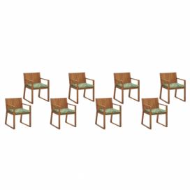 Sada 8 světle hnědých dřevěných zahradních židlí s polštářem vzoru listů SASSARI