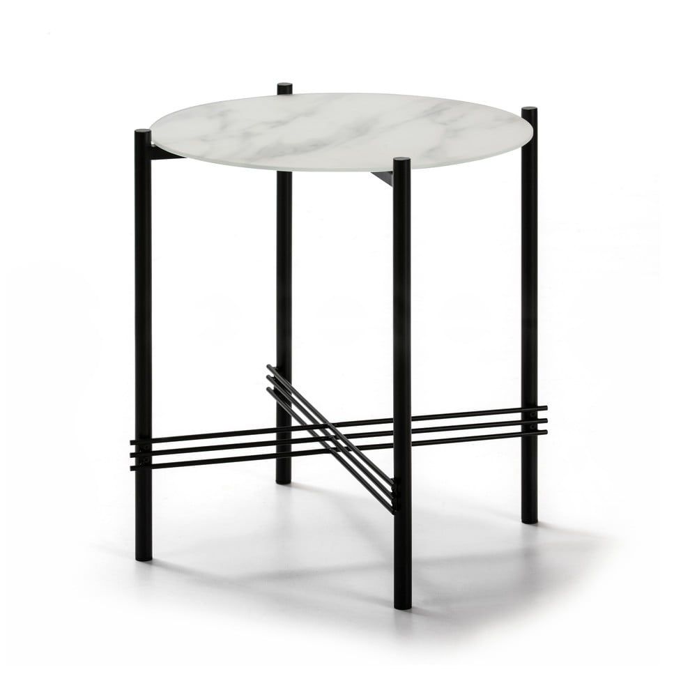Bílo-černý odkládací stolek se skleněnou deskou v mramorovém dekoru Marckeric, ø 47 cm - Bonami.cz