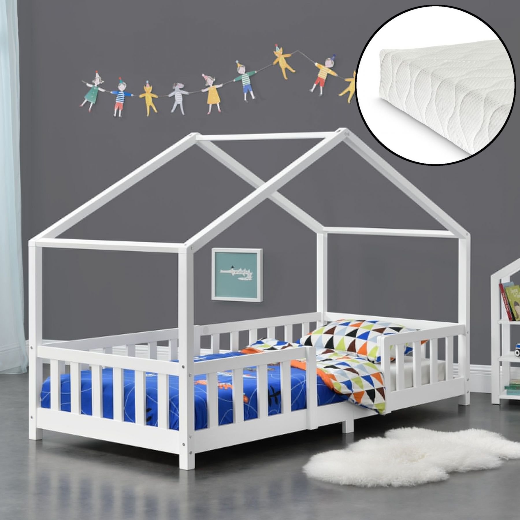 [en.casa] Dětská postel TREVIOLO AAKB-8780 90x200 cm bílá s matrací - H.T. Trade Service GmbH & Co. KG