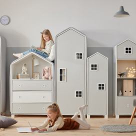 Vingo Dětská komoda domeček – šedá, 126 cm