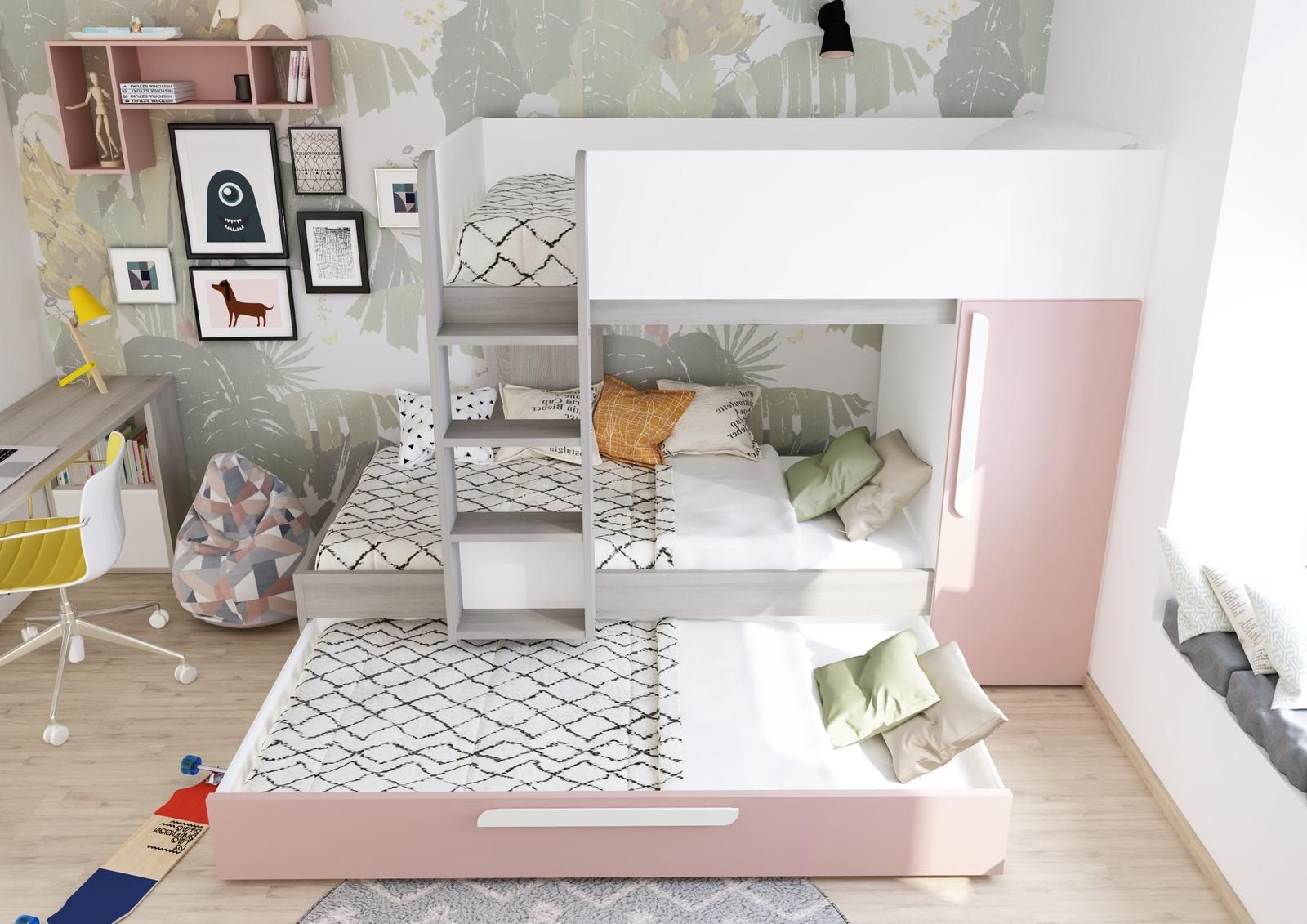 Aldo Patrová postel pro tři děti Bo7 - antique pink - Nábytek ALDO