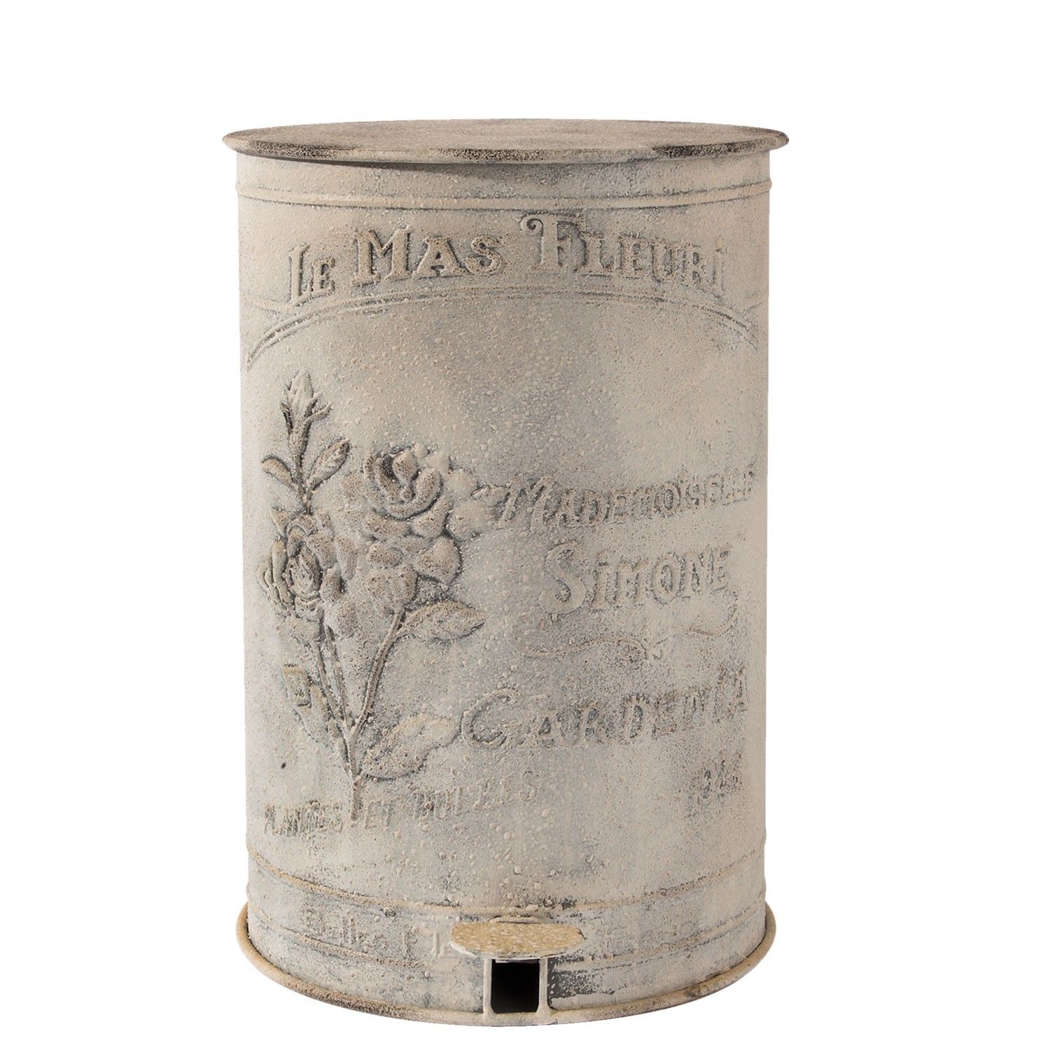 Bílý retro odpadkový koš s růží - 29*35*45 cm Clayre & Eef - LaHome - vintage dekorace