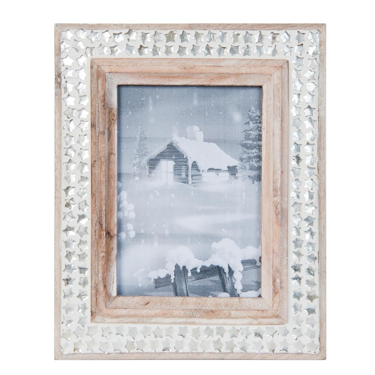 Dřevěný fotorámeček s kamínkovým lemováním - 22*27 cm / 13*18 cm Clayre & Eef - LaHome - vintage dekorace