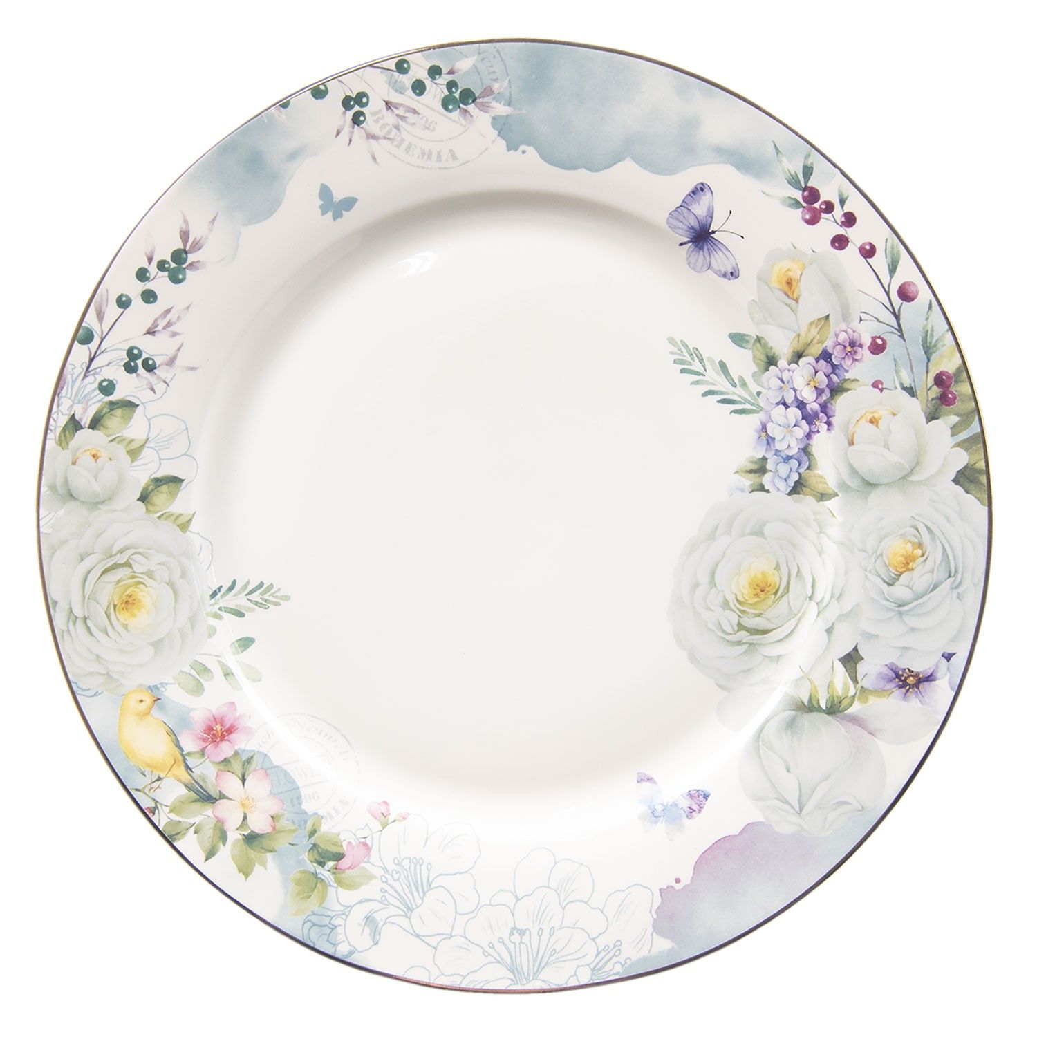 Porcelánový jídelní talíř Butterfly - Ø 26*2 cm Clayre & Eef - LaHome - vintage dekorace