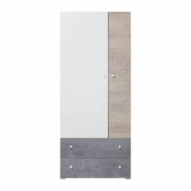 Šatní skříň Sigma SI3, beton/bílý lux/dub