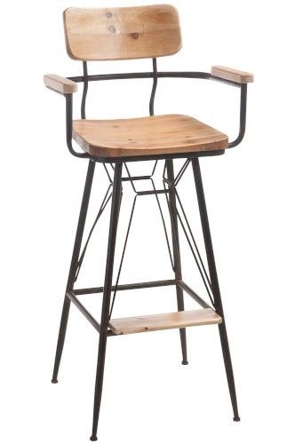 Kovová barová židle se dřevem BISTRO - 50* 53 * 111cm J-Line by Jolipa - LaHome - vintage dekorace