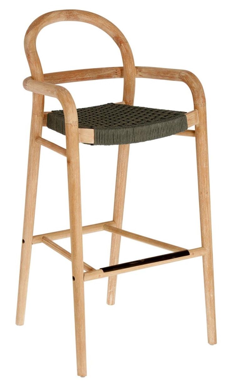 Dřevěná barová židle Kave Home Sheryl 79 cm se zeleným výpletem - Designovynabytek.cz