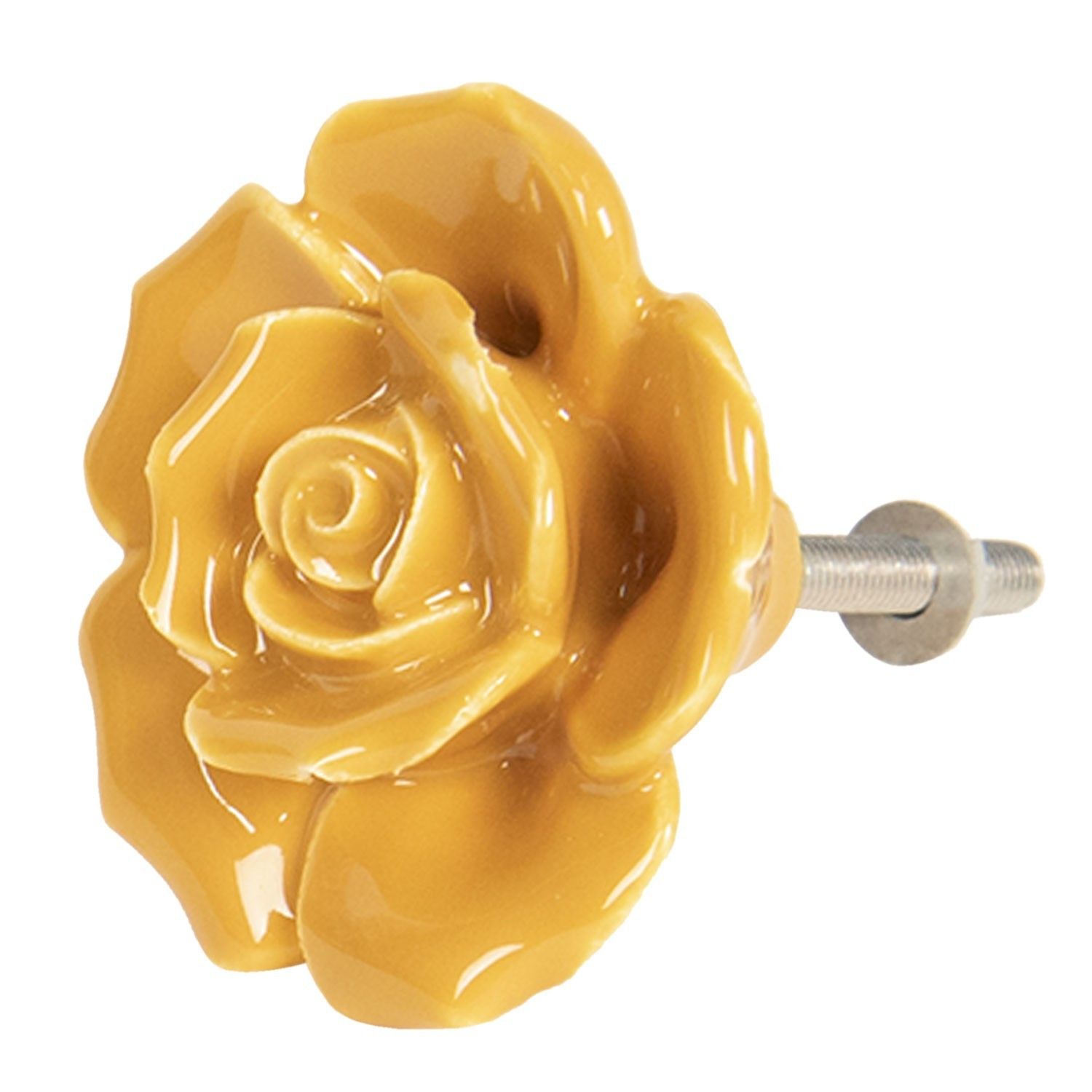 Nábytková úchytka Žlutá růže – Ø 4 cm Clayre & Eef - LaHome - vintage dekorace