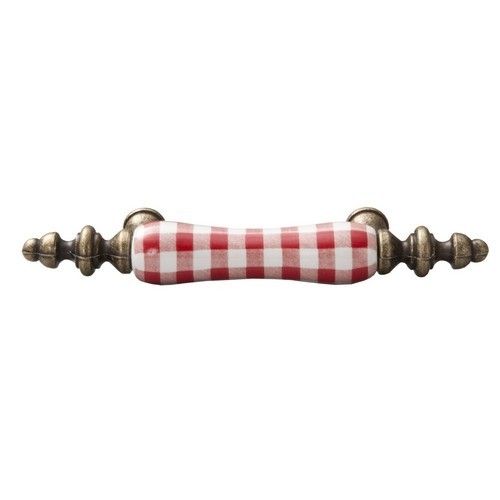 Kovová úchytka - madlo s bílo-červeným károvaným tělem - 12*3*2 cm Clayre & Eef - LaHome - vintage dekorace