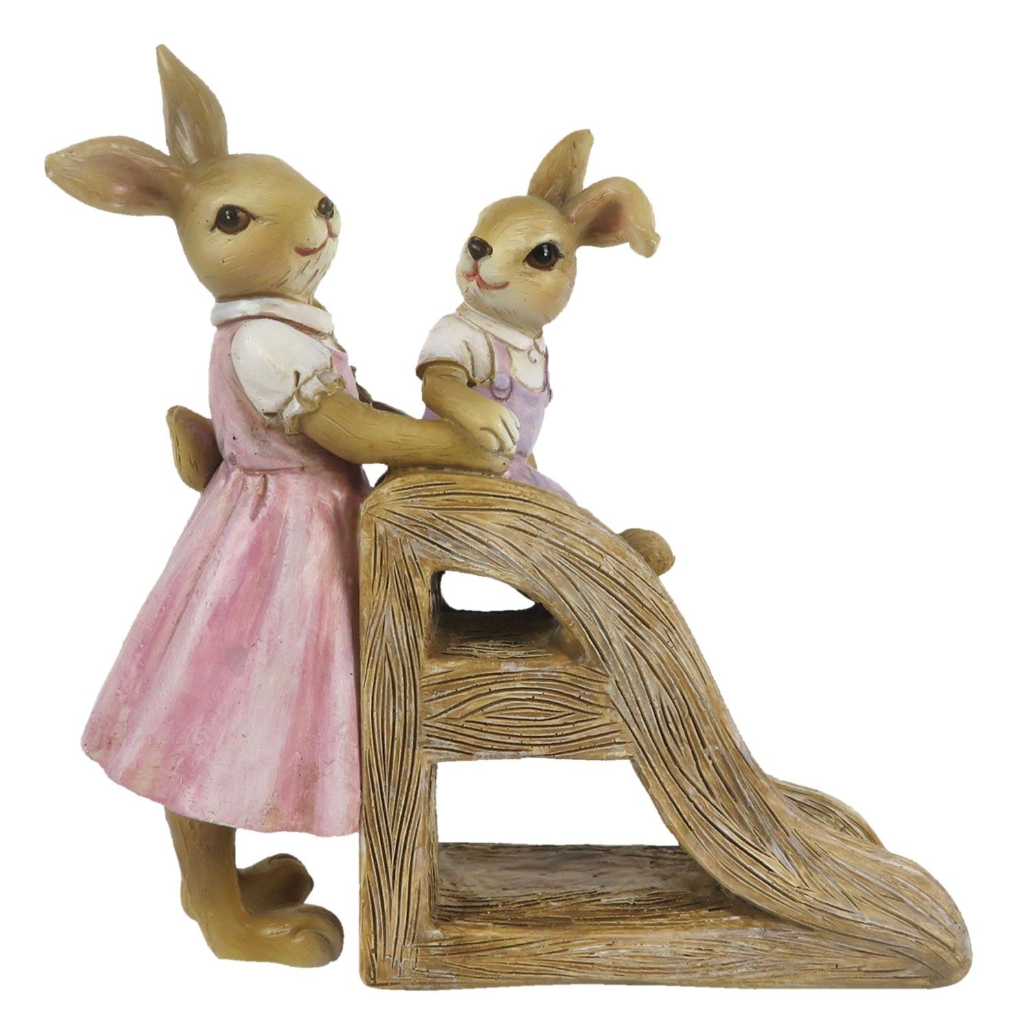 Velikonoční dekorace králíků u skluzavky - 14*6*15 cm Clayre & Eef - LaHome - vintage dekorace