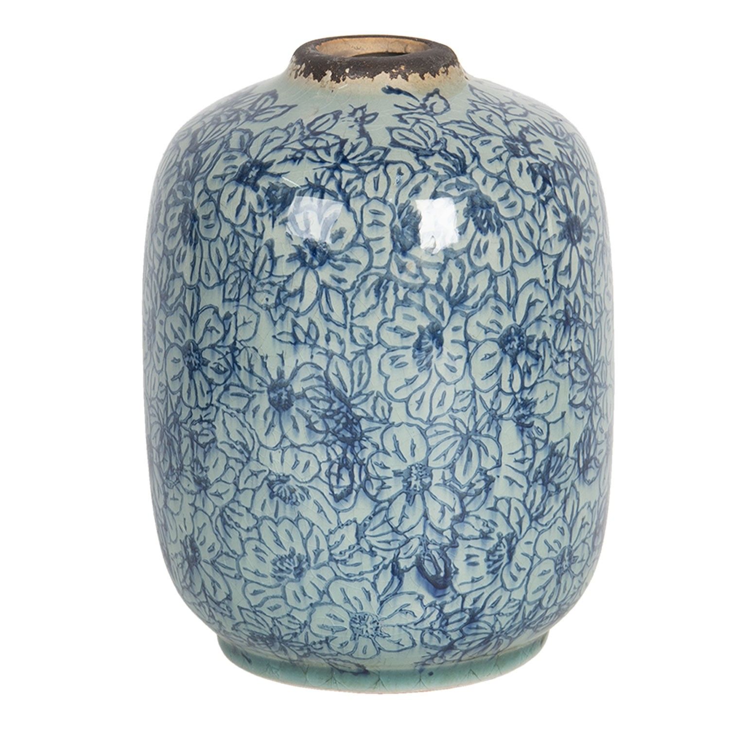 Vintage keramická váza s modrými kvítky Bleues - Ø 12*16 cm Clayre & Eef - LaHome - vintage dekorace