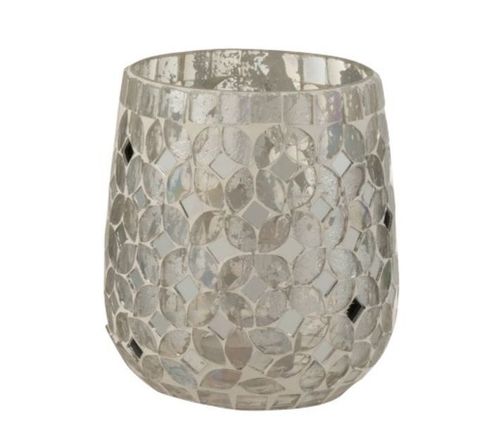 Stříbrný skleněný svícen Mosaic S - Ø10*12 cm J-Line by Jolipa - LaHome - vintage dekorace