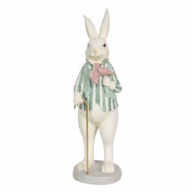 Velikonoční soška králíka v pruhovaném sáčku s hůlkou - 12*9*31 cm Clayre & Eef