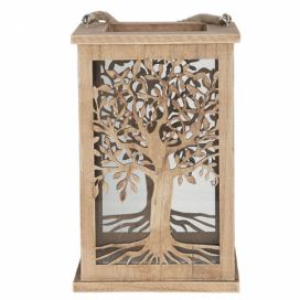 Dřevěná závěsná lucerna se stromem - 16*16*25 cm Clayre & Eef LaHome - vintage dekorace