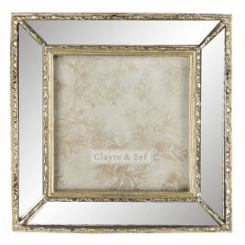 Zlatý fotorámeček se zrcadlovým okrajem - 15*2*15 cm / 10*10 cm Clayre & Eef LaHome - vintage dekorace