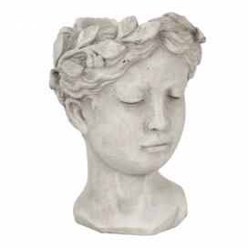 Šedý cementový květináč hlava ženy S - 12*11*16 cm Clayre & Eef