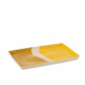 Porcelánový obdélníkový talíř Wave v odstínech žluté - 26*17,5*2 cm J-Line by Jolipa
