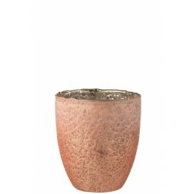 Skleněný svícen lososové barvy na čajovou svíčku - 14,5*14,5*15,5 cm J-Line by Jolipa